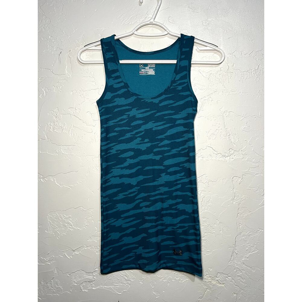 Under Armour blue camo fitted ribbed tank top womens XS‎ athleisure activewear